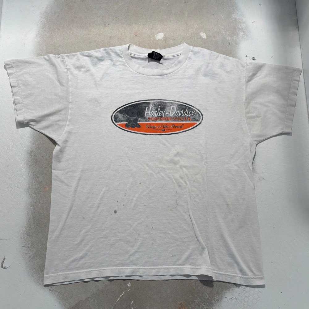 Vintage Harley Davidson King of the Road Graphic T-Shirt White Mens Large USA